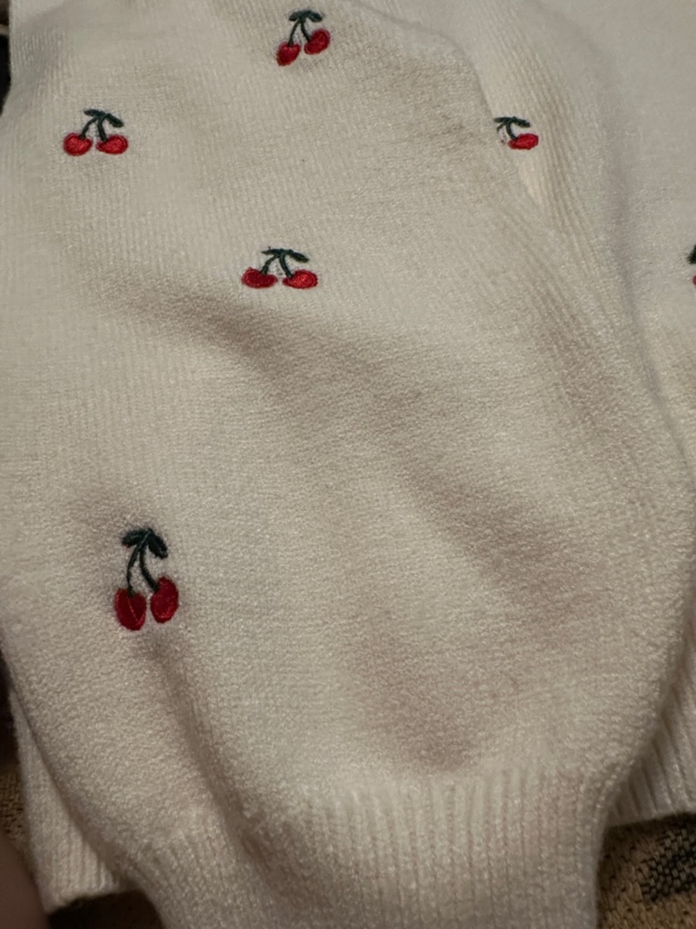 Jessica Simpson Cream Crewneck Sweater with Red Cherry Embroidery - Picture 4 of 8